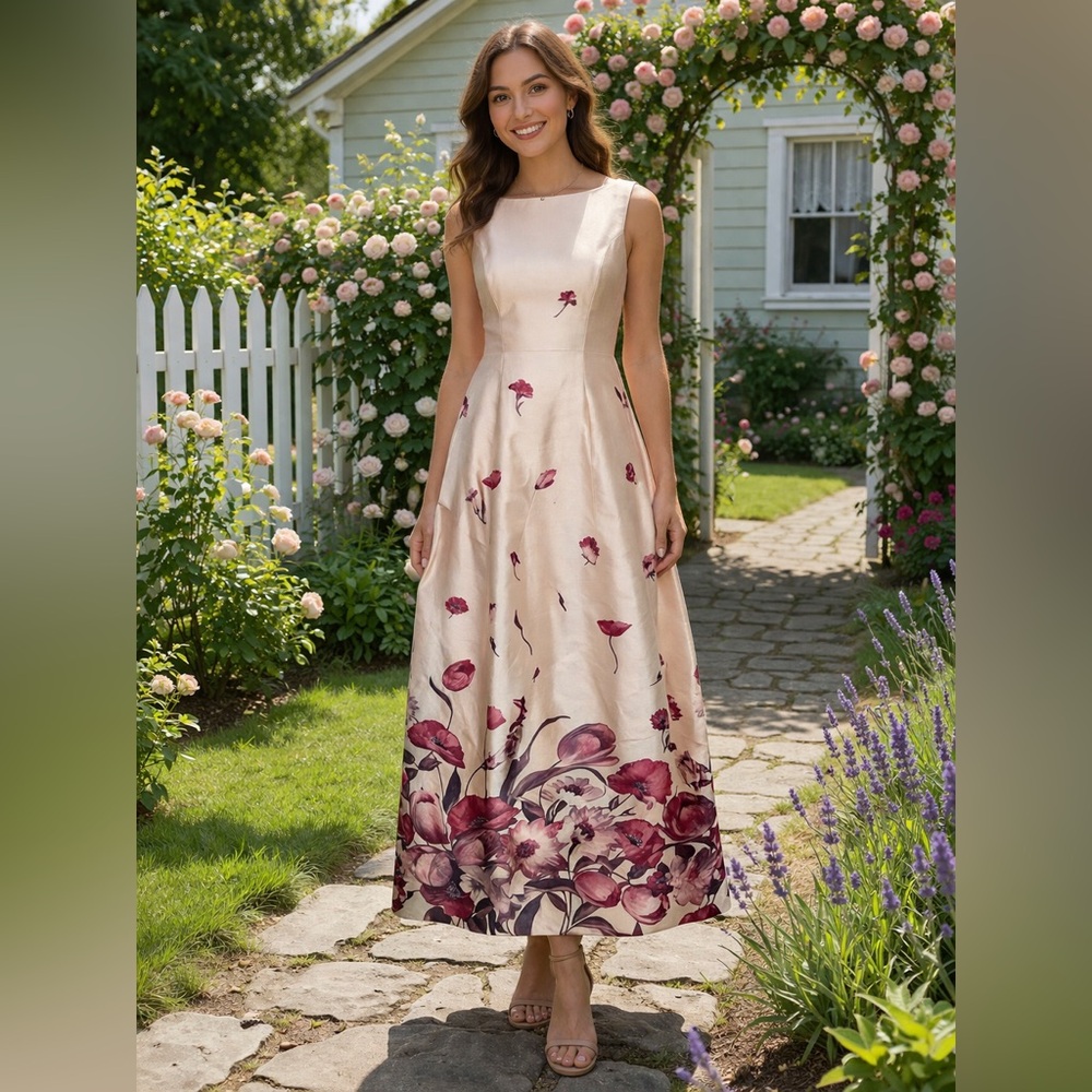 Scott McClintock Cream and Pink Floral Maxi Dress Size 4